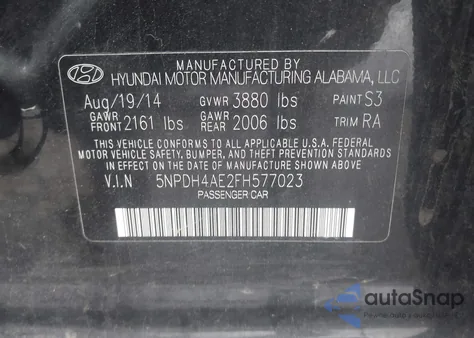 2015 Hyundai Elantra Limited из США, поврежденный, VIN 5NPDH4AE2FH577023